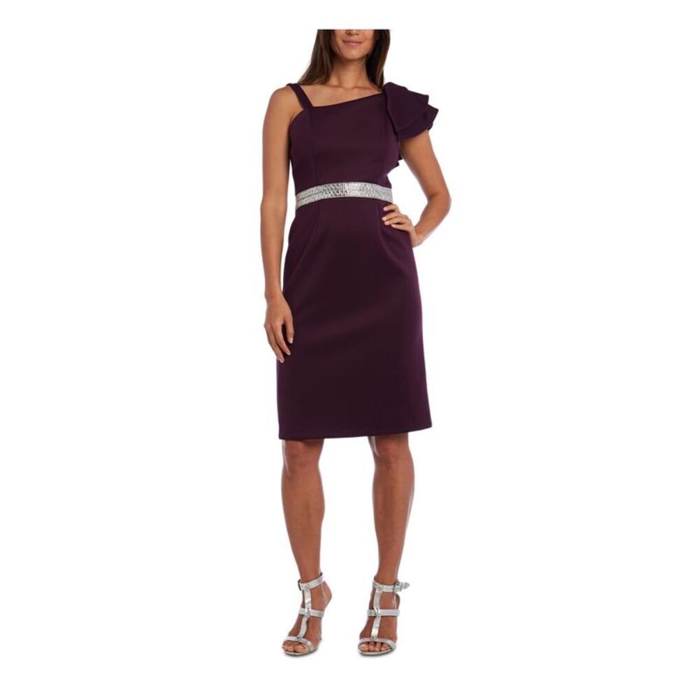 NIGHTWAY Womens Purple Sleeveless Above The Knee Evening Sheath Dress Petites 4P